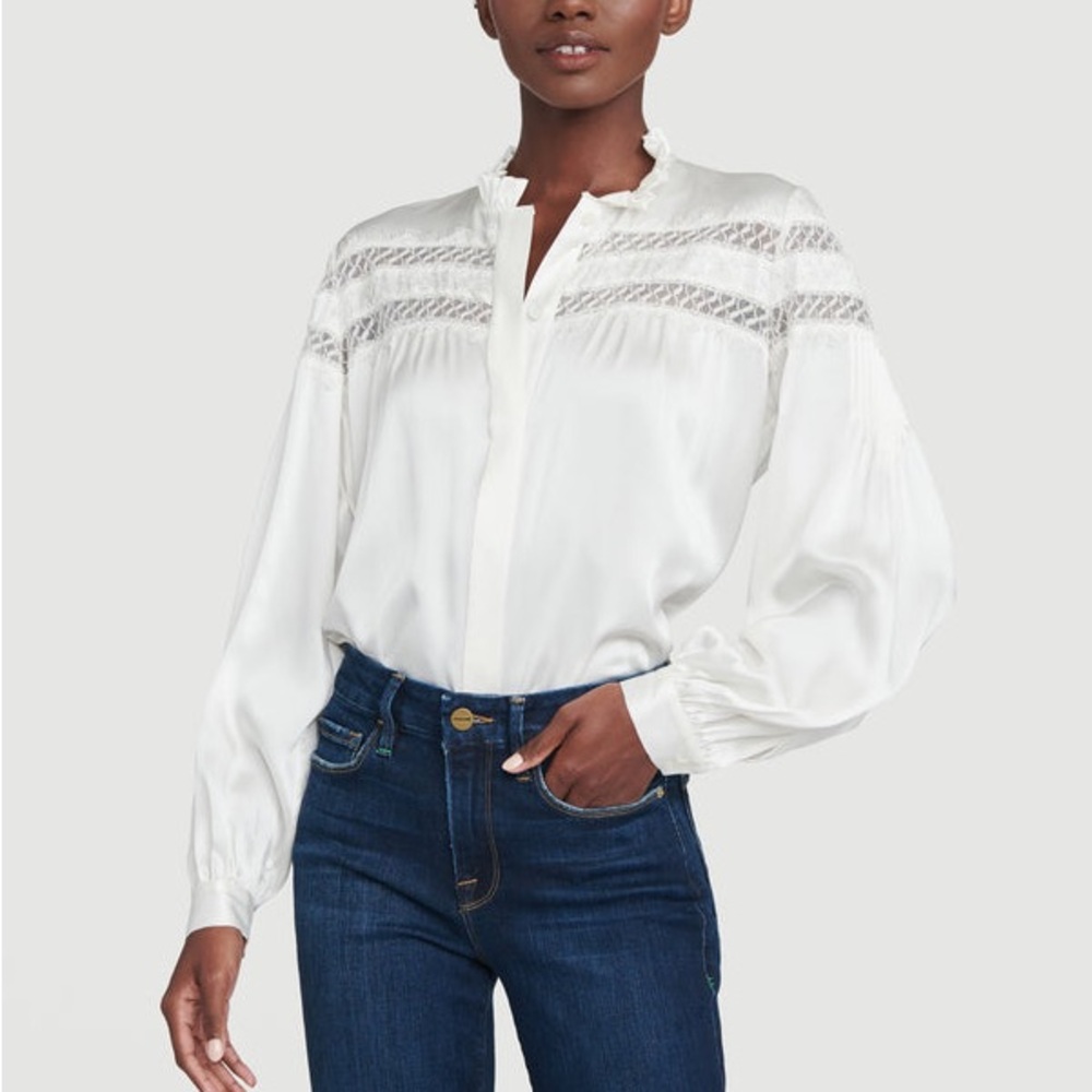 NWOT Frame 100% Silk Paneled Lace Long Sleeve Top